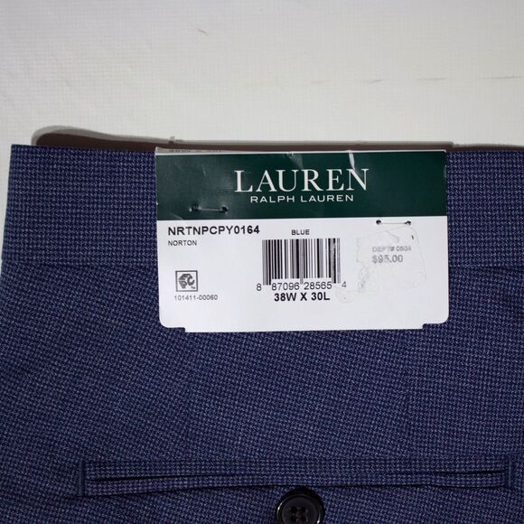 NWT $95 Ralph Lauren Norton Ultraflex Blue Check Flat Front Pants Men 38x30 (B1) - Picture 8 of 9